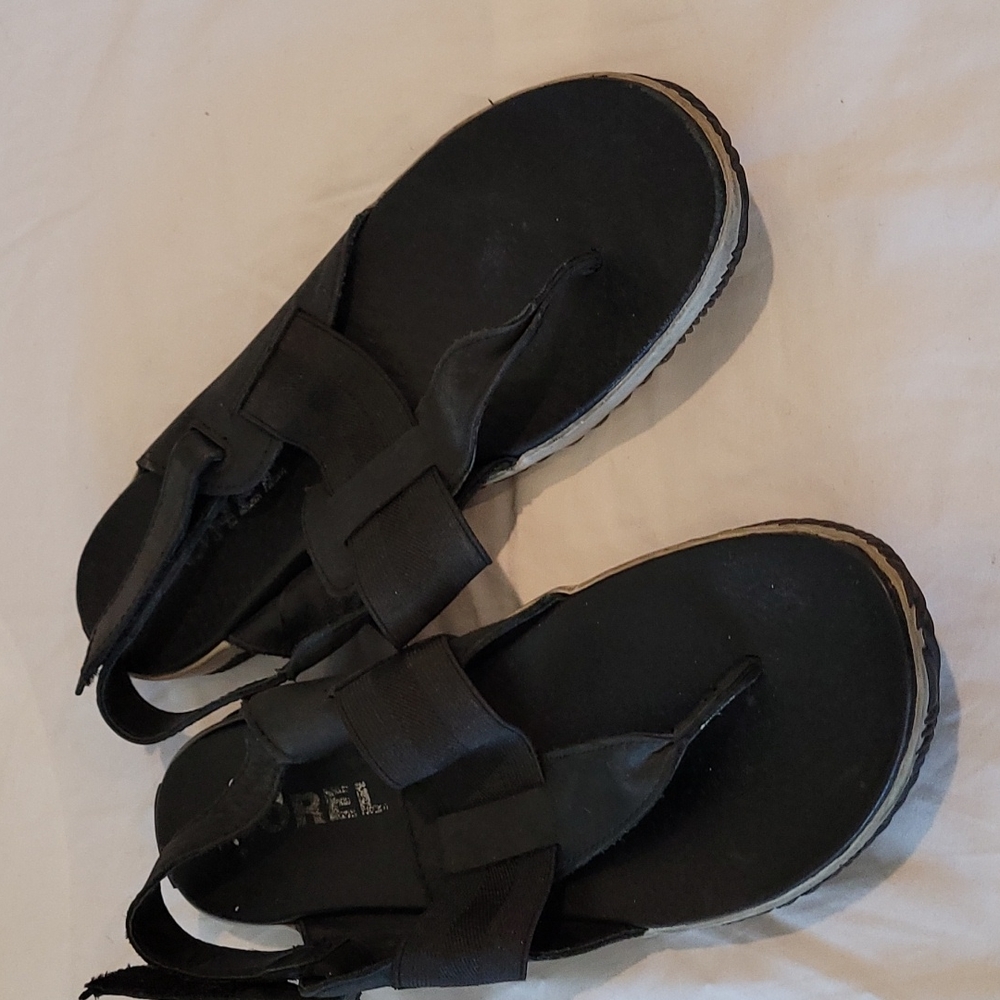 Sorel Out N About Sandals Solid Black Thong Velcro Closure 1848451010 Size 9